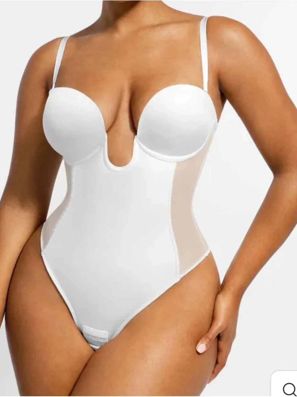 MeshSmooth Deep Plunge Low-Back Thong Bodysuit